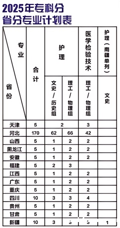 2025年专科分省份专业招生计划